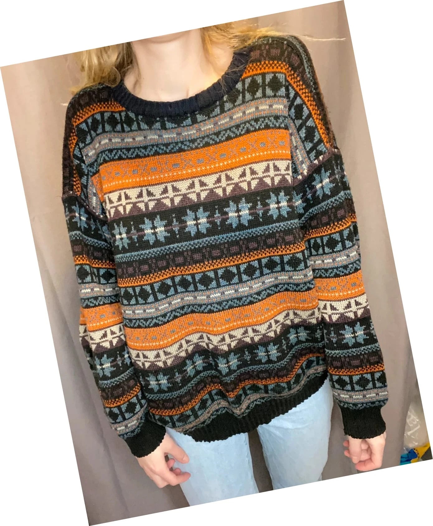 Pull d’hiver motifs Jacquard vintage