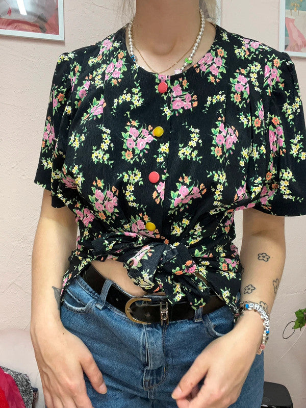 Blouse manches courtes à fleurs
