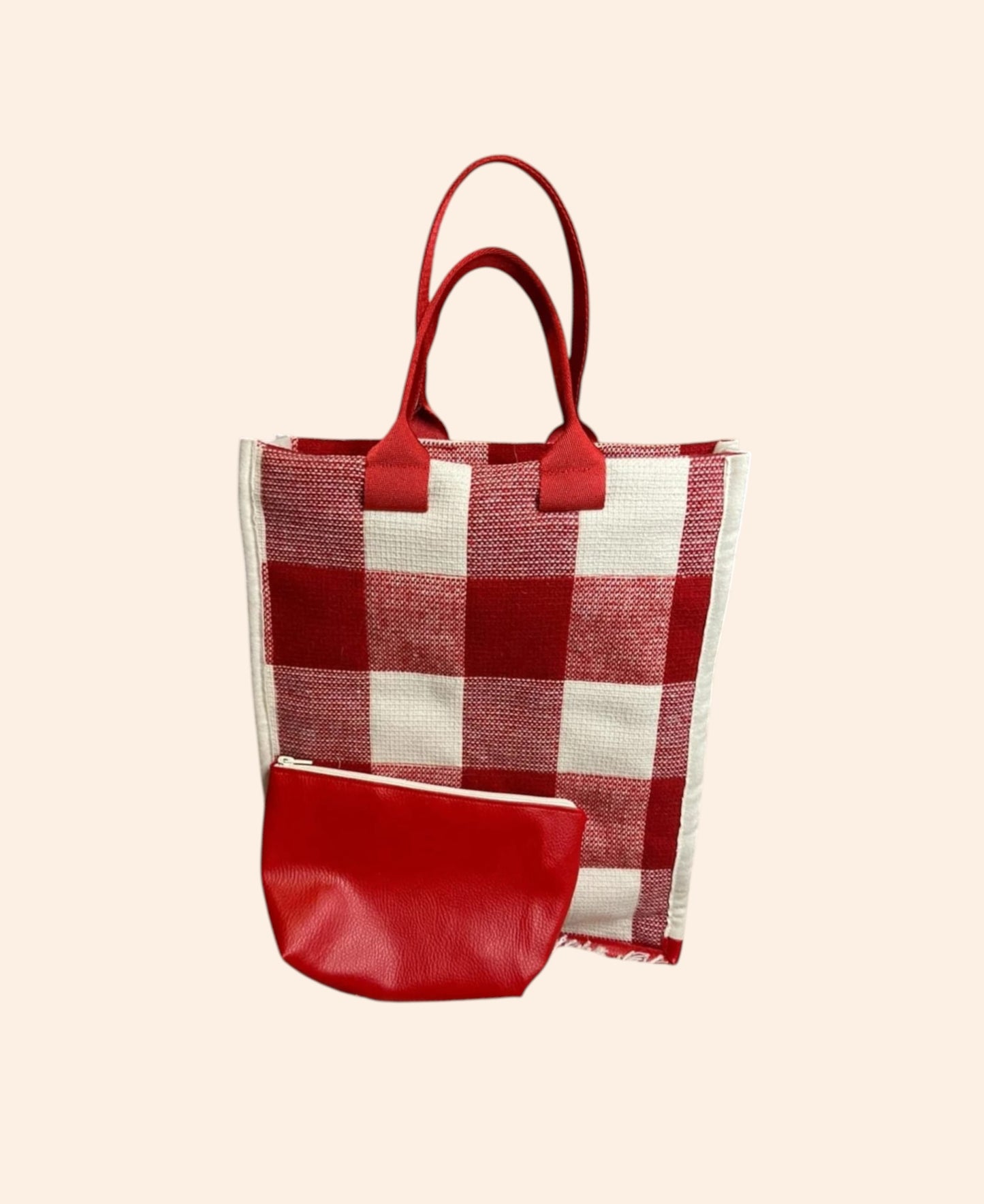 Sac à main motifs vichy + pochette cousu main