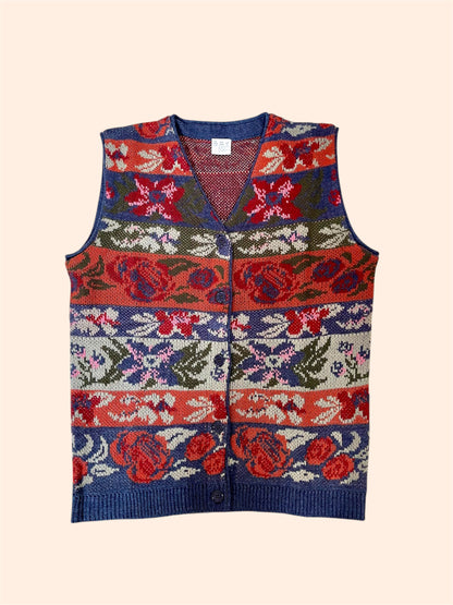 Cardigan sans manches vintage - Motifs fleurs