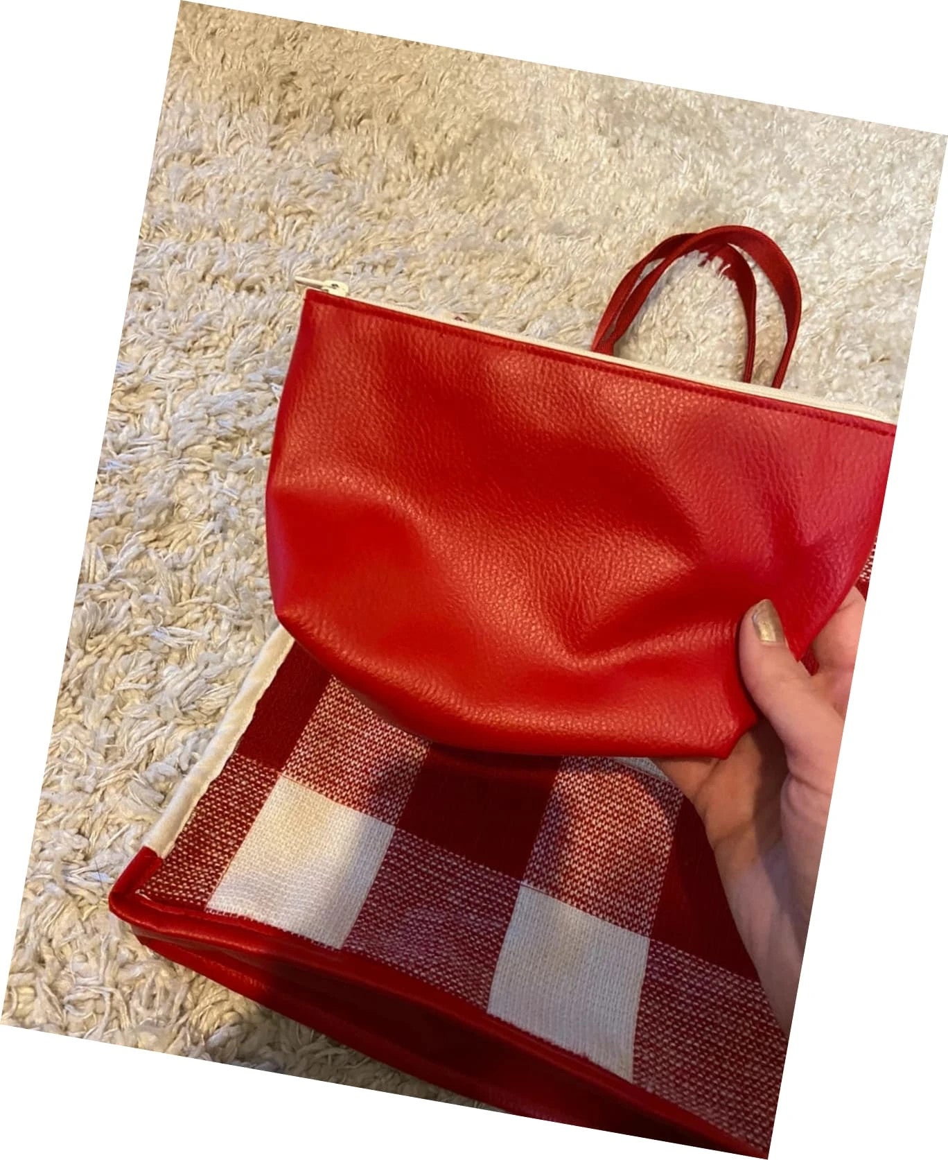 Sac à main motifs vichy + pochette cousu main