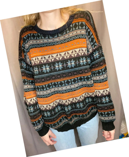 Pull d’hiver motifs Jacquard vintage
