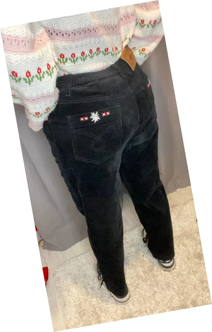 Pantalon Hammerschmid en velours côtelé fleurs brodées