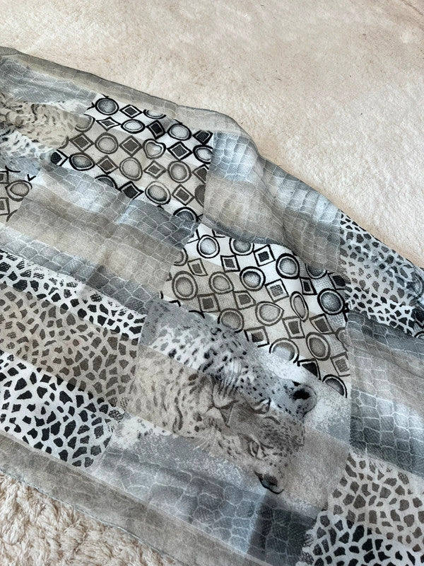 Foulard gris motifs tigre 150x40