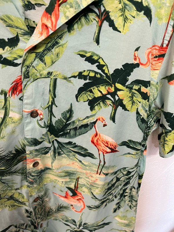 Chemisette hawaïenne motifs flamands roses