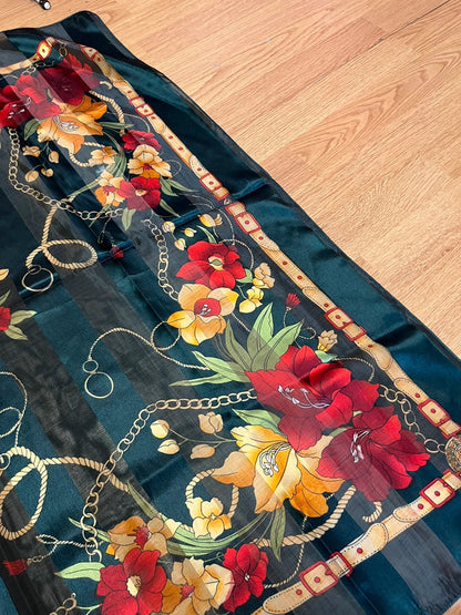 Foulard vintage motifs fleurs 95x95