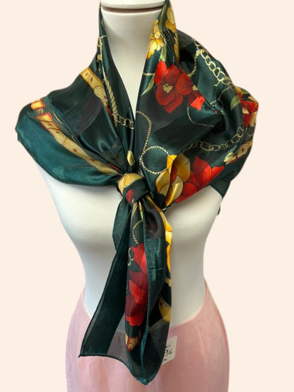 Foulard vintage motifs fleurs 95x95