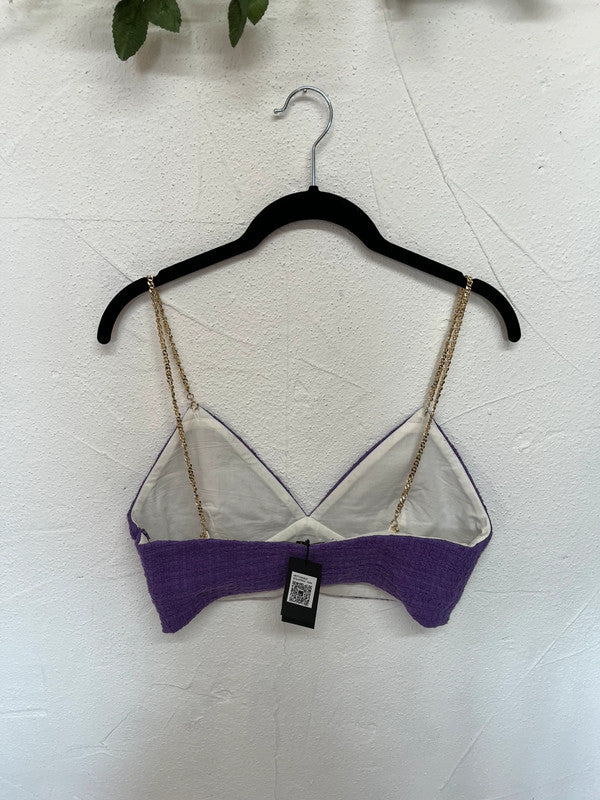 Top Court Maje violet - Tweed & bretelles dorées