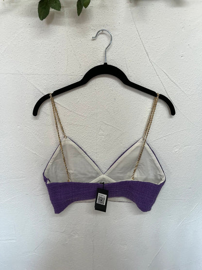 Top Court Maje violet - Tweed & bretelles dorées