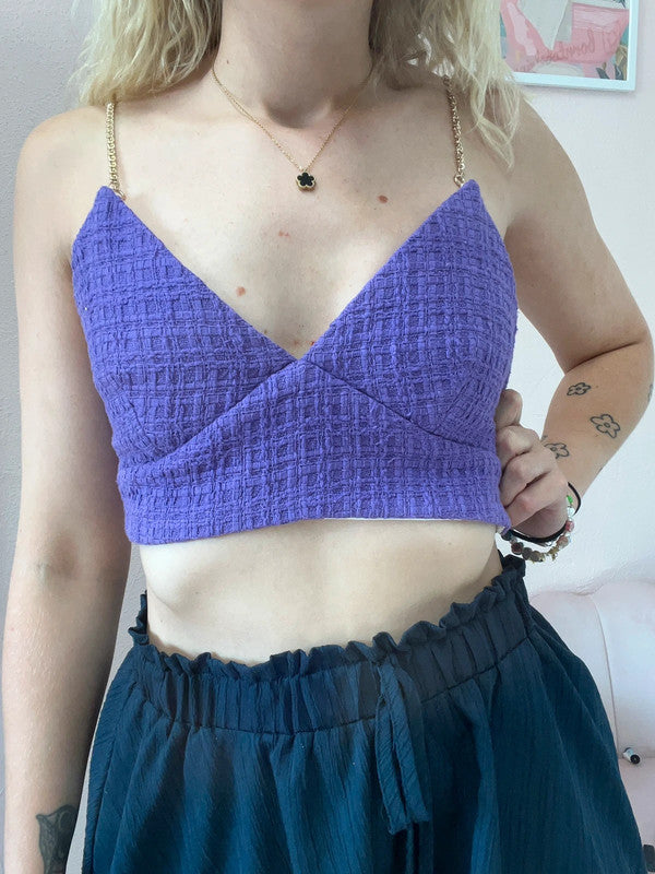 Top Court Maje violet - Tweed & bretelles dorées