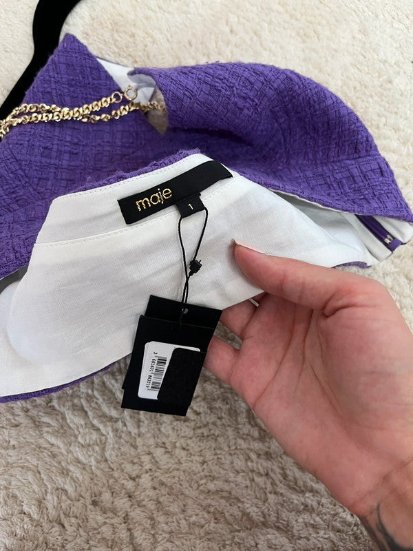 Top Court Maje violet - Tweed & bretelles dorées