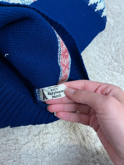 Pull vintage col V - Motifs jacquard