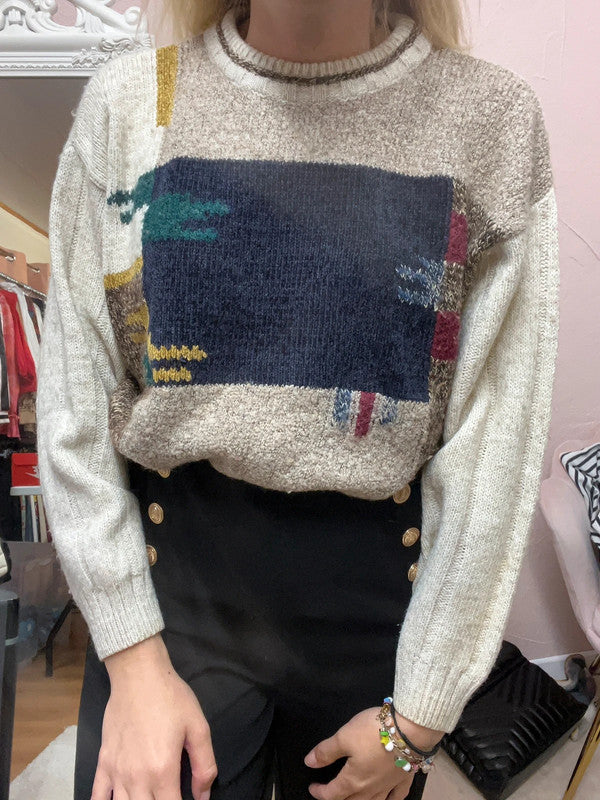 Pull vintage à motifs - Coloré