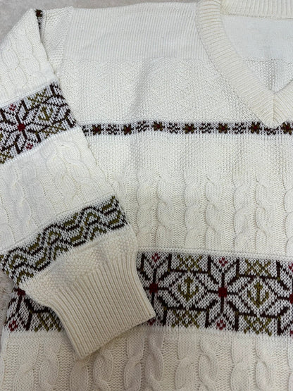 Pull vintage col V - Motifs jacquard