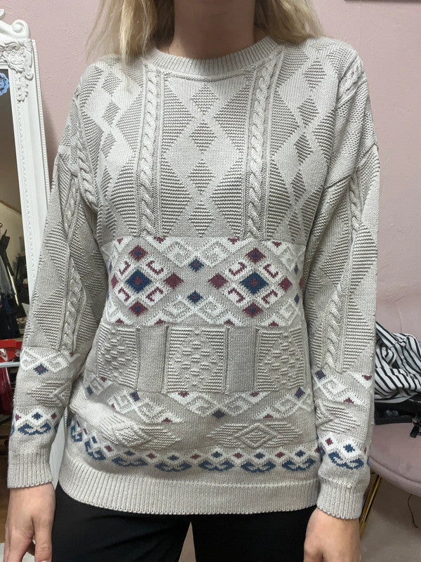 Pull vintage en maille - Motifs géométriques