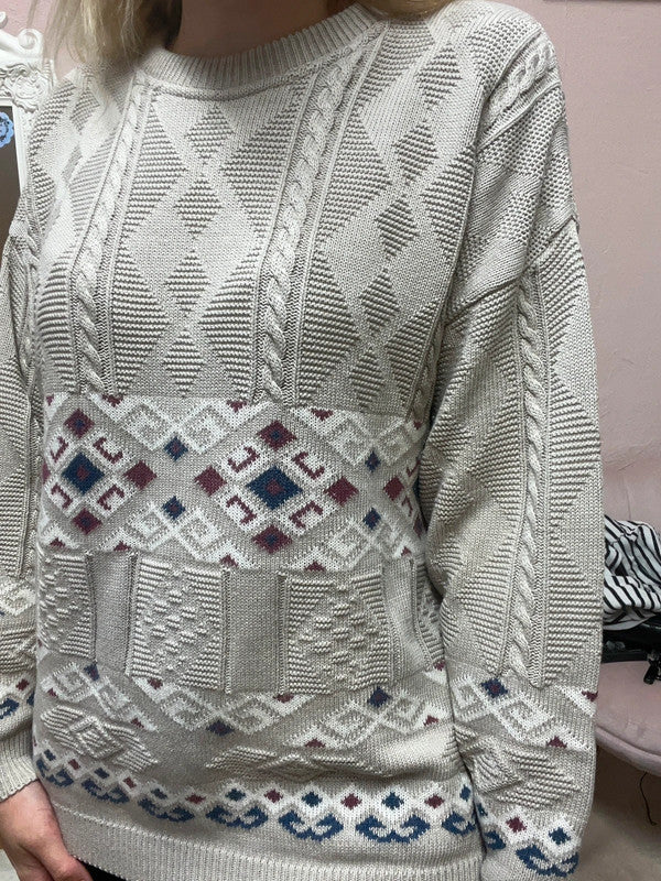 Pull vintage en maille - Motifs géométriques