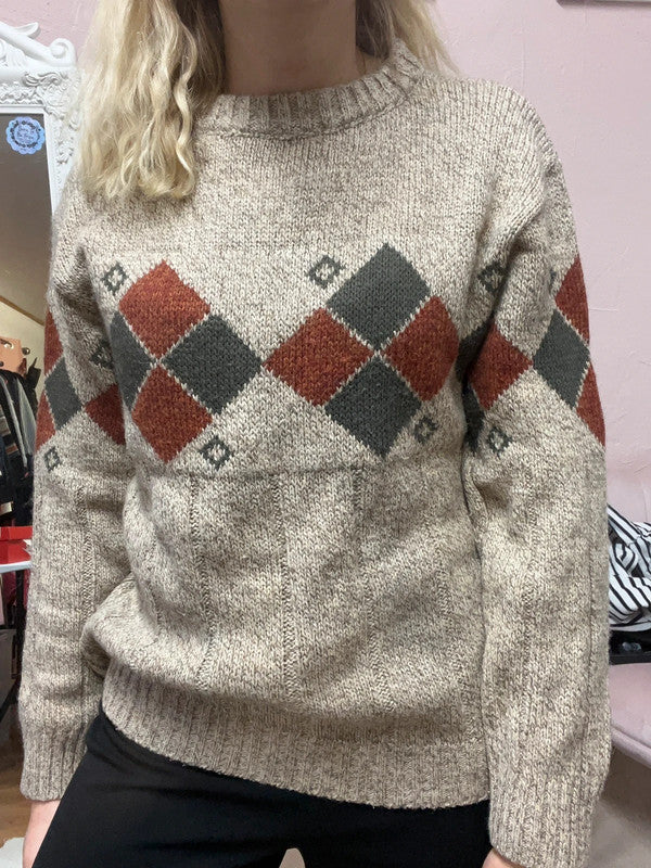 Pull Vintage en maille - Motifs losange
