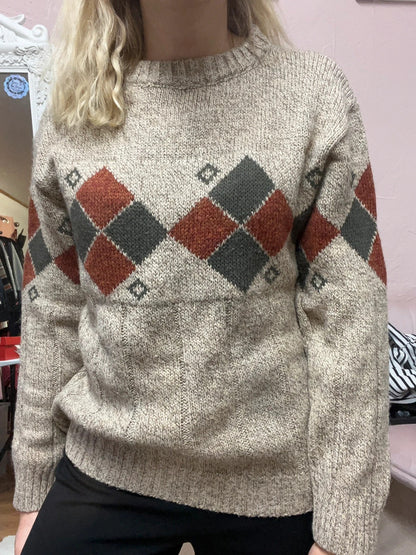 Pull Vintage en maille - Motifs losange