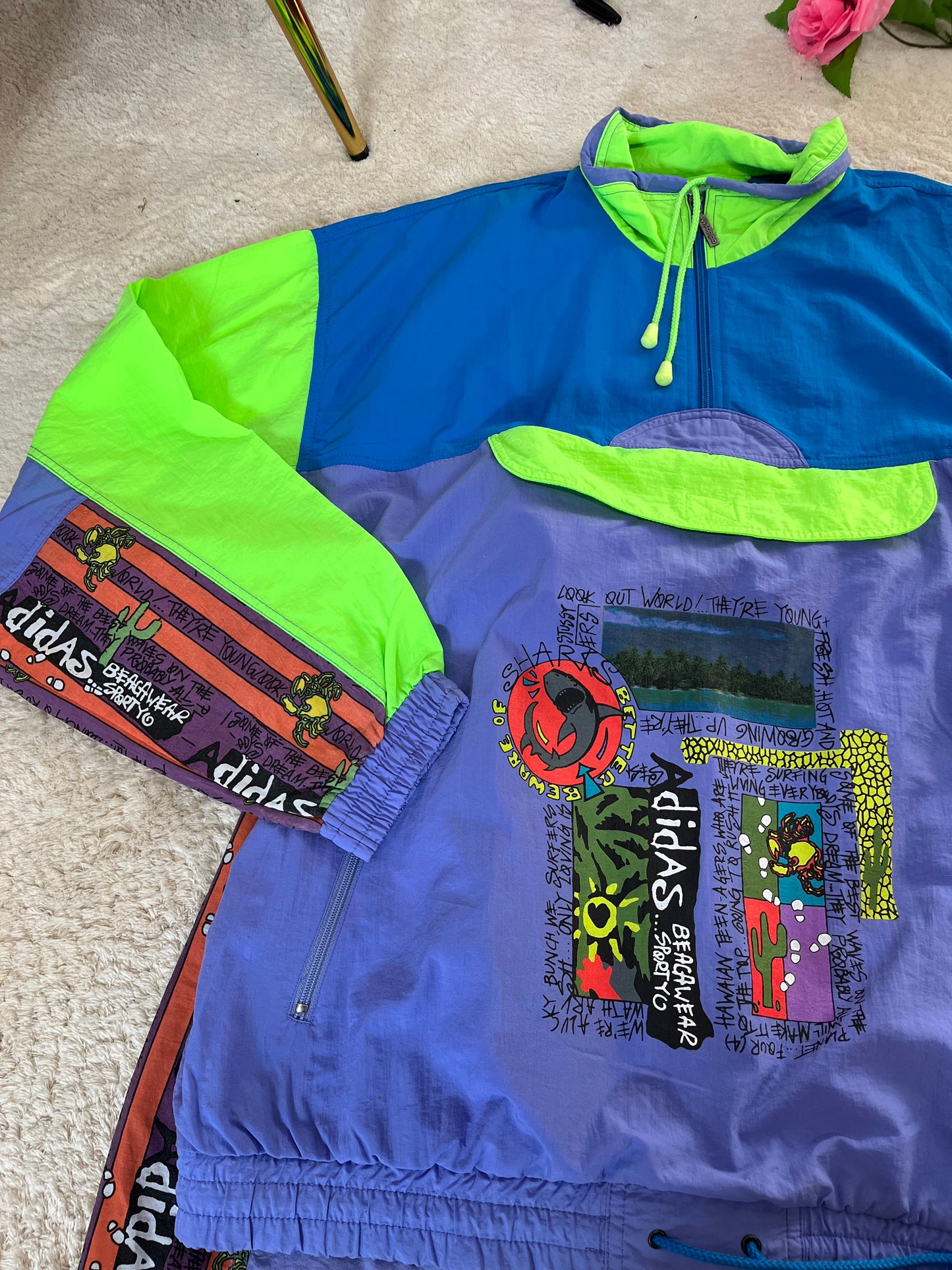 Ensemble de survêtement Adidas x Stussy vintage - Beware Of Sharks - Première collaboration avec Stussy