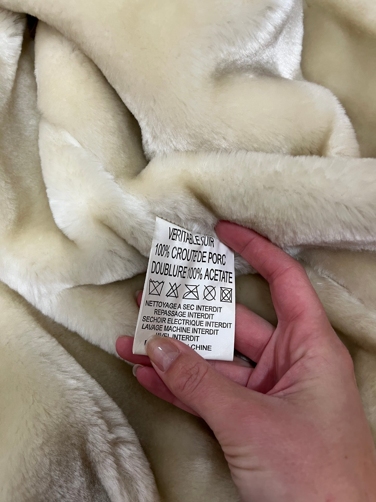 Veste vintage en cuir véritable - Fausse fourrure