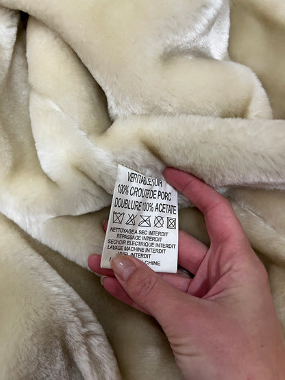 Veste vintage en cuir véritable - Fausse fourrure