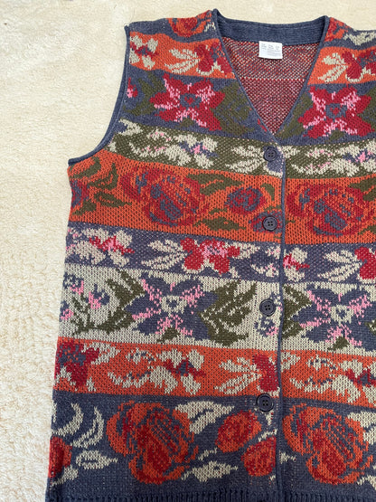 Cardigan sans manches vintage - Motifs fleurs
