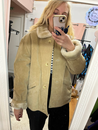 Veste vintage en cuir véritable - Fausse fourrure