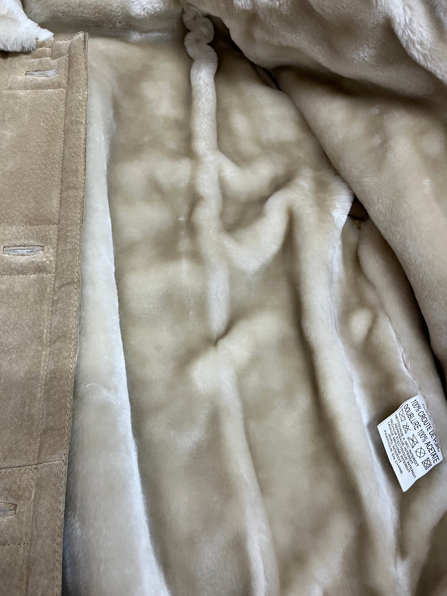 Veste vintage en cuir véritable - Fausse fourrure