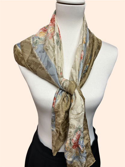Foulard vintage - Motifs fleurs 100% soie