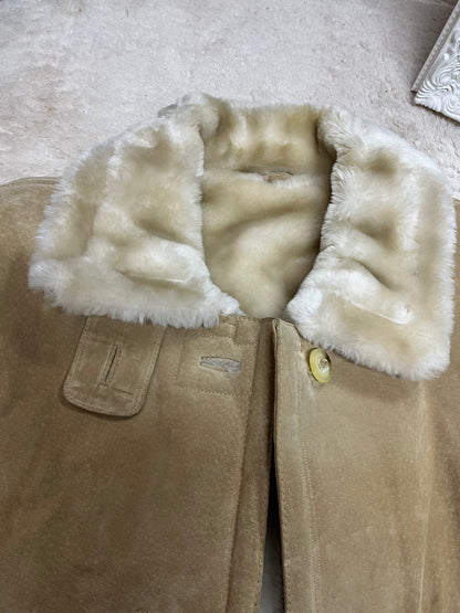 Veste vintage en cuir véritable - Fausse fourrure