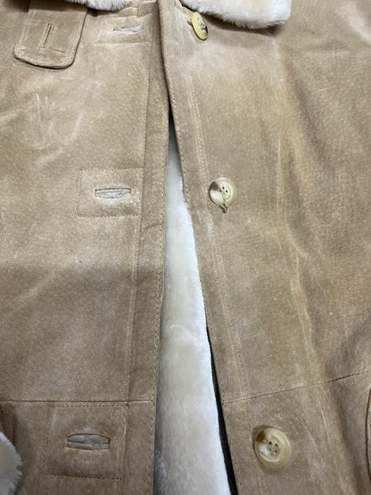 Veste vintage en cuir véritable - Fausse fourrure