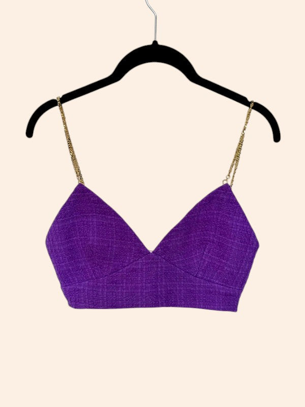 Top Court Maje violet - Tweed & bretelles dorées