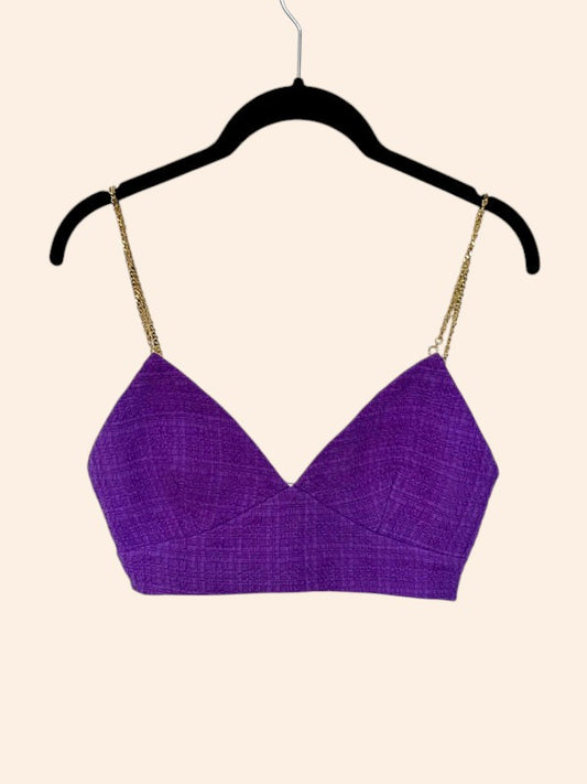 Top Court Maje violet - Tweed & bretelles dorées