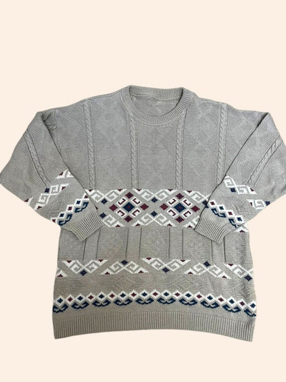 Pull vintage en maille - Motifs géométriques